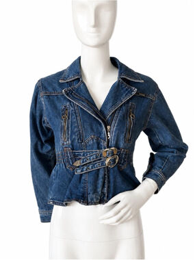 Vintage Versace Jeans Couture Y2K Denim Biker Jacket Medusa Size S